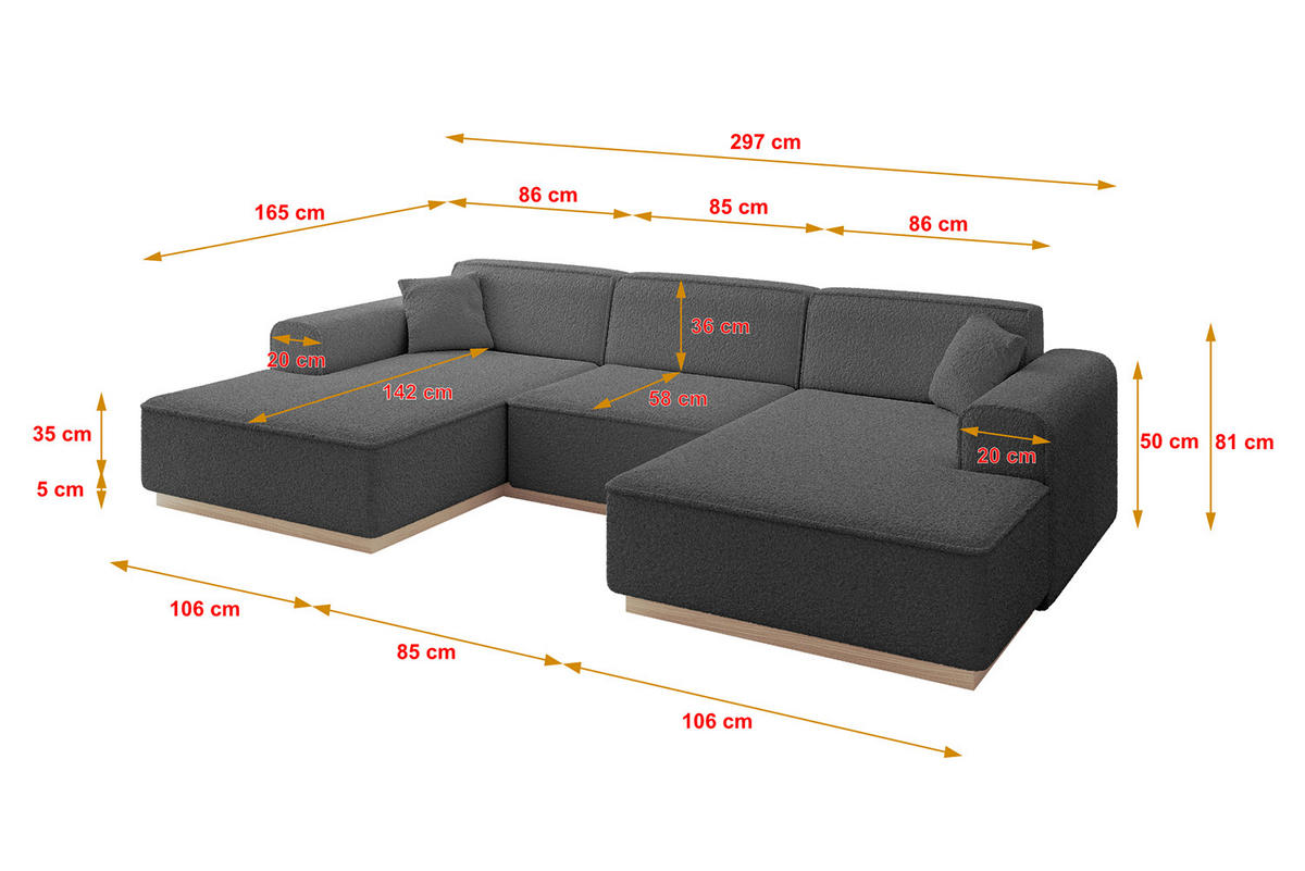 WOHNLANDSCHAFT IREA-U1 - 303x171x83 cm Grau - Dunkelgrau/Olivgrün, Holzwerkstoff/Textil (303/83/171cm) - ALTDECOR