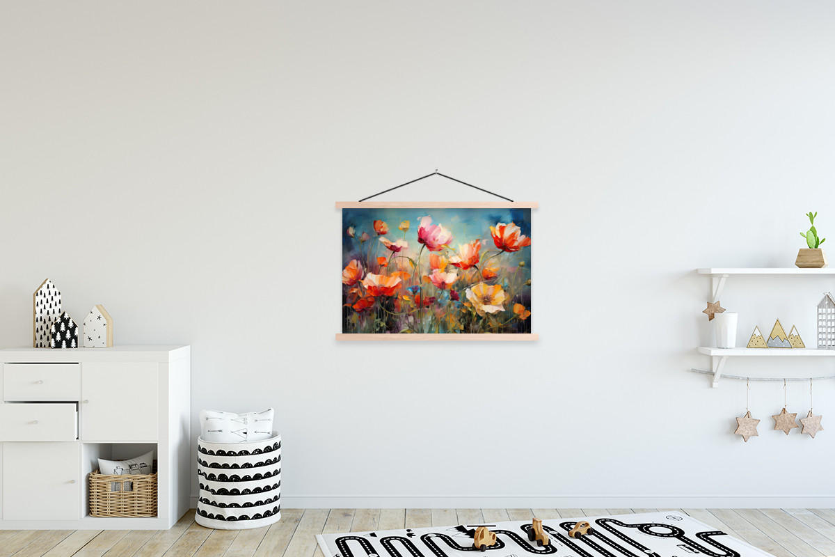 POSTER Blumen - Aquarell - Kunst - Botanisch - Natur 90x60 cm - Orange, Textil (90/60/0.15cm) - MuchoWow