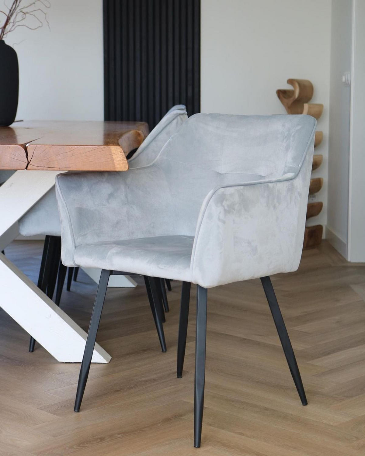 JÍDELNÍ ŽIDLE sada 2 ks Sametová látka Šedá Jasmin - šedá, kov/textil (60/84/49cm) - Beliani