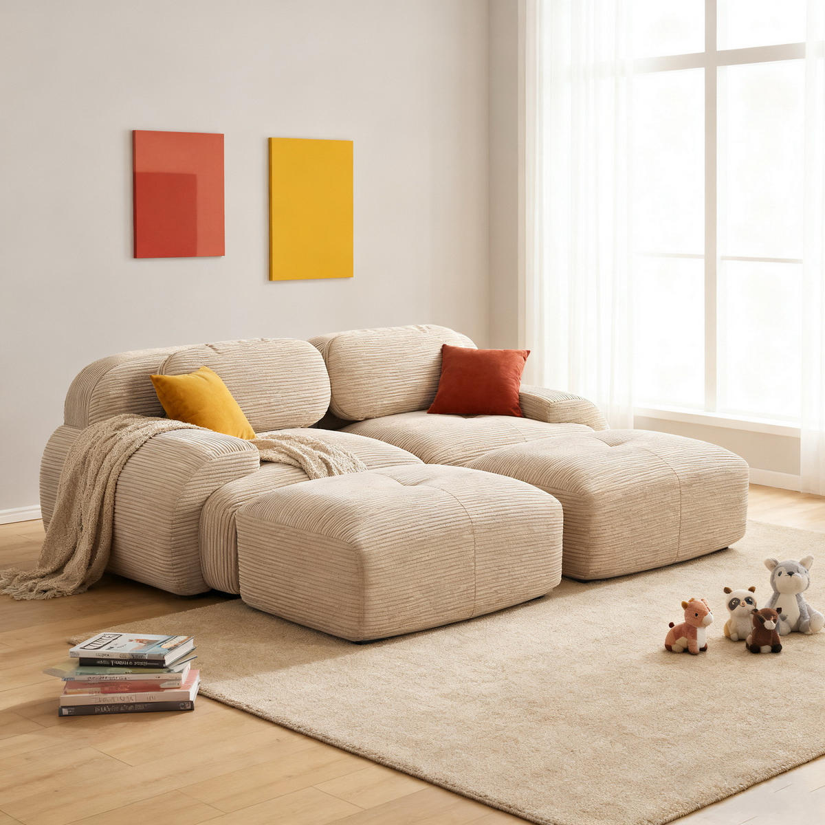 SOFA Modulares 2-Sitzer, rutschfeste Unterseite, Cord, Beige - Beige, Textil (178/70/208cm) - Meubles Cosy