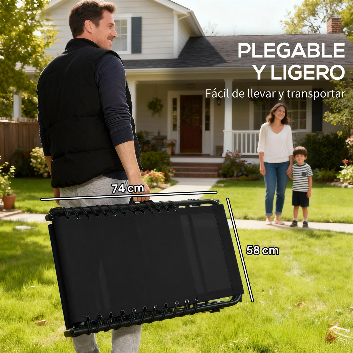 GARTENSONNENLIEGE, Einheitsmodell, Negro, 4-fach verstellbar mit Kordelsystem, 189 x 58 x 30 cm - Schwarz, Metall (189/30/58cm) - Vallsero