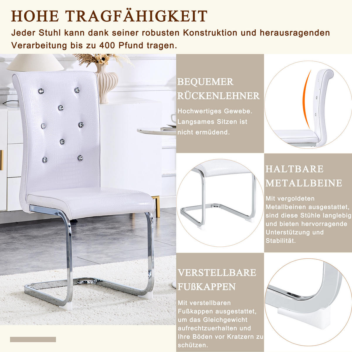 SCHWINGSTUHL DE-36793 2er-Set mit Krokodil-Prägung und Kristallknopf-Details Weiß - Weiß, Metall (41/101.5/57cm) - ComfortXL
