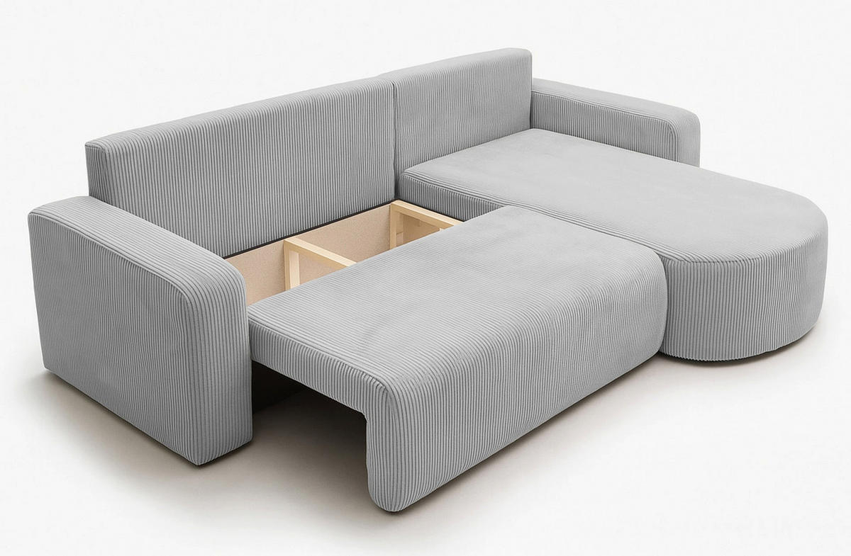 ECKSOFA TEEO Cord Hellgrau 170 cm L-Form beidseitig - Hellgrau/Schwarz, Kunststoff/Textil (170/275cm) - Homebook