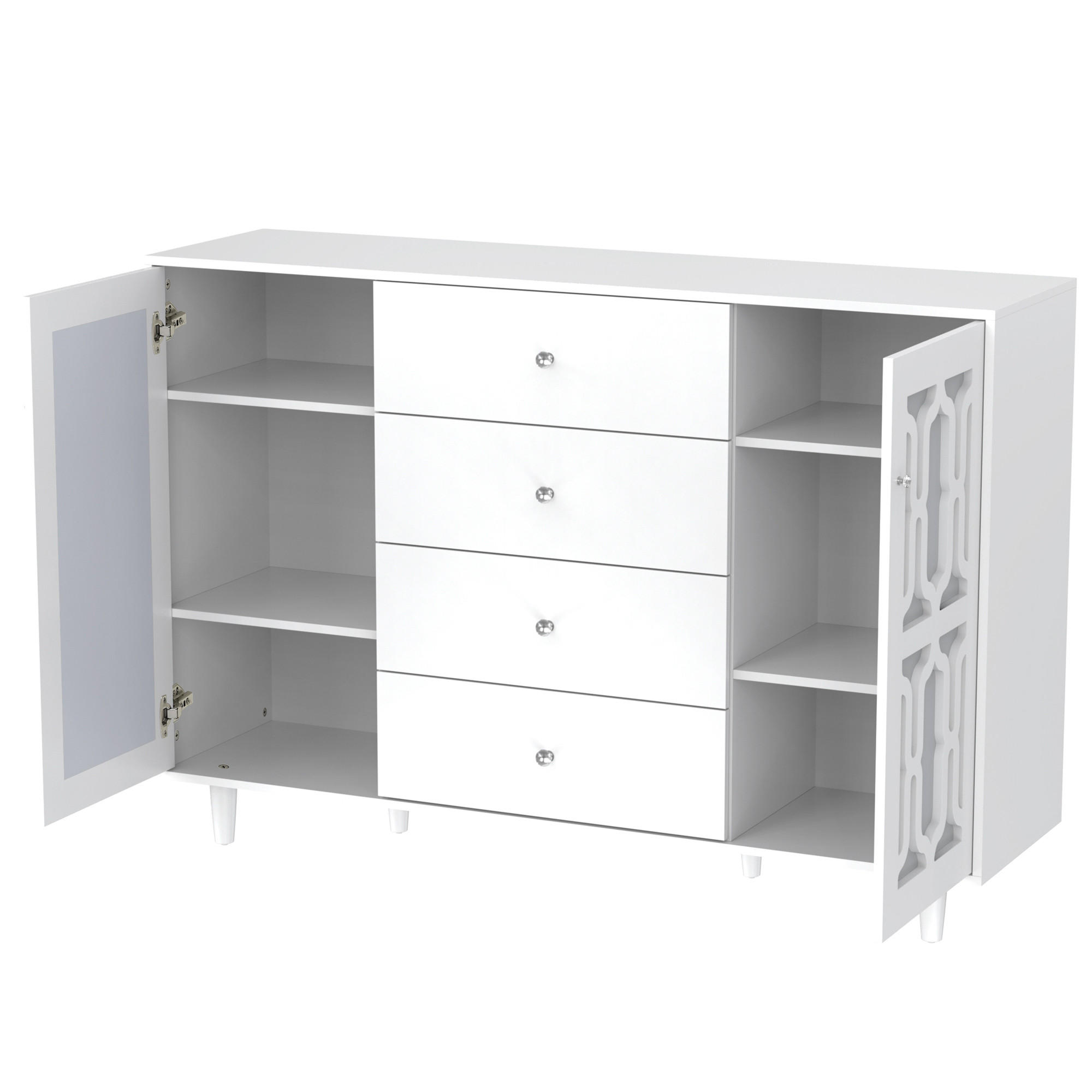 SIDEBOARD in Weiß Kommode mit Kristallgriffen für Wohnzimmer und Esszimmer, B147.5/T40/H102 cm - Weiß, Glas/Holzwerkstoff (147.5/102/40cm) - STILVORA