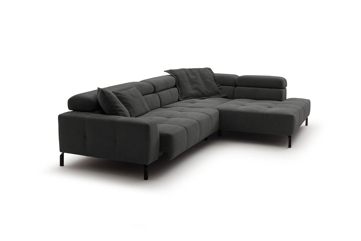 ECKSOFA MIT MOTORISCHEM SITZVORZUG OHIO Anthrazit Cord - Anthrazit/Schwarz, Textil/Metall (311/219cm) - KAWOLA