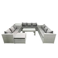 BALKONMÖBEL-SET Polyrattan Hellgrau-Mix 10-teilig - Hellgrau/Grau, Glas/Kunststoff - Fimous