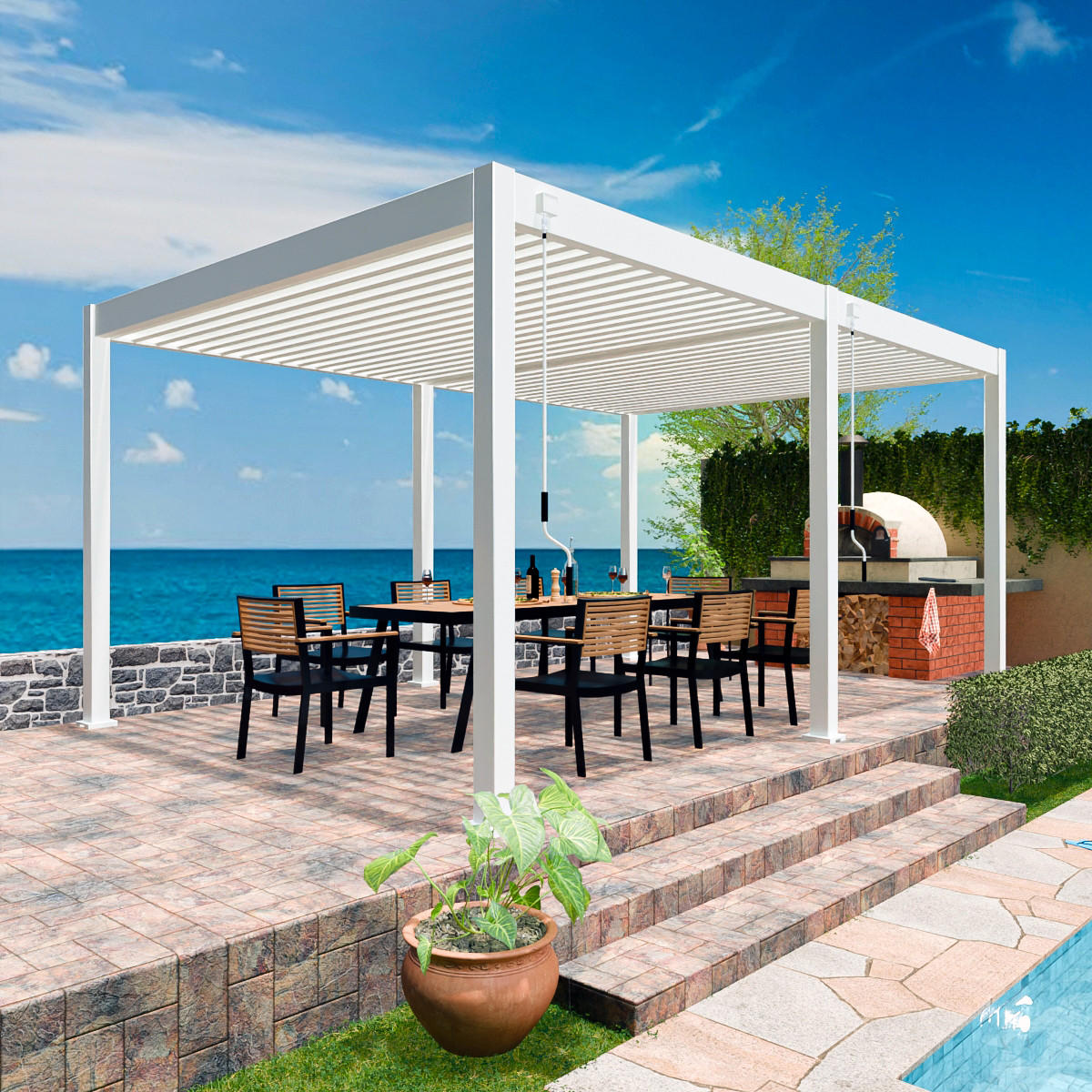 PERGOLA Deluxe Pavillon Terrassenüberdachung Aluminium 3 x 6 m weiß - Weiß, Metall (300/255/600cm) - WEIDE