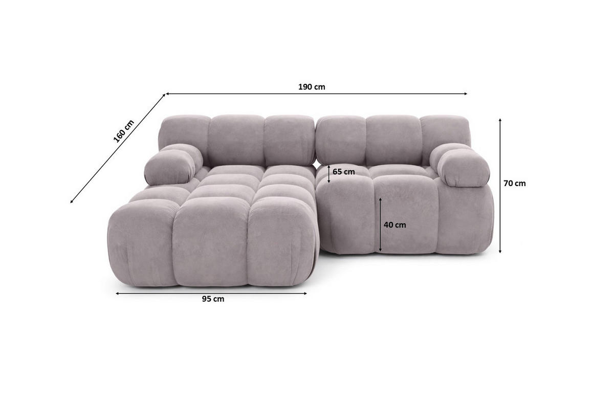 ECKSOFA L-form Mini Modular, Veloursstoff Salvador, Grau, Links, Selia - Grau, Holz (190/160cm) - Kaiser Möbel