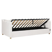 KINDERBETT 90/200 cm mit hydraulischem Stauraum, USB- und Type-C-Anschluss, Samtbezug, Beige - Beige, Textil (90/200cm) - Redom