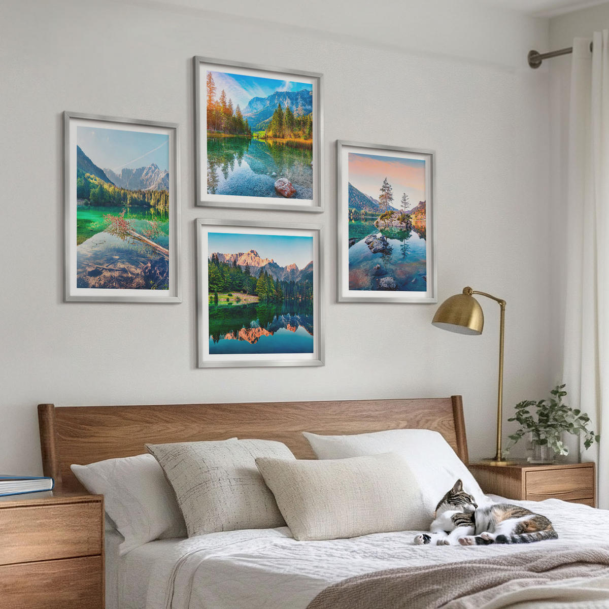 WANDBILDER 4er Set - 50x50 cm & 40x60 cm Silberner Rahmen - Naturlandschaft der Bergseen - Silberfarben, Kunststoff (50/50cm) - ArtPrintCave