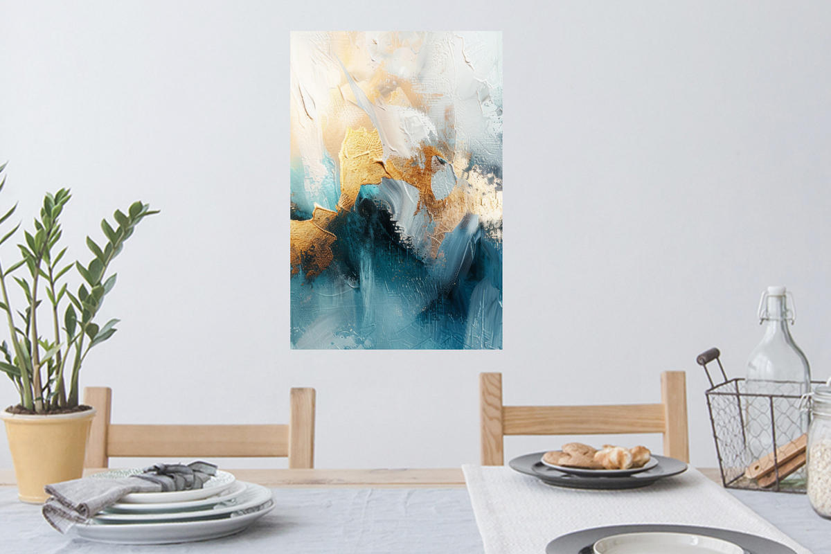 WANDTATTOO Abstrakt - Kunst - Gold - Blau 40x60 cm - Petrol, Kunststoff (40/60/0.1cm) - MuchoWow