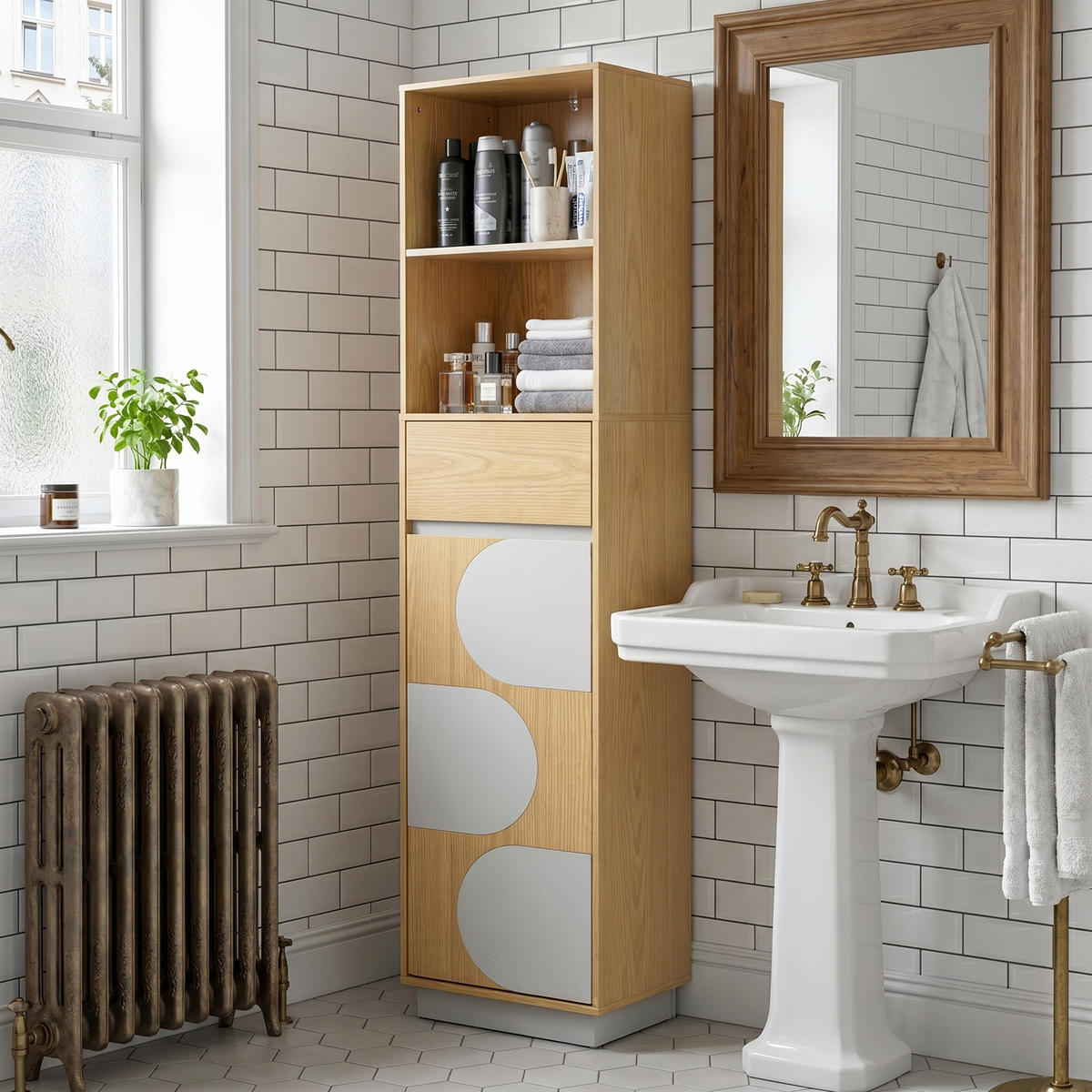 BADEZIMMERSCHRANK 166 cm - Akaziefarben, Holz (30/165/40cm)