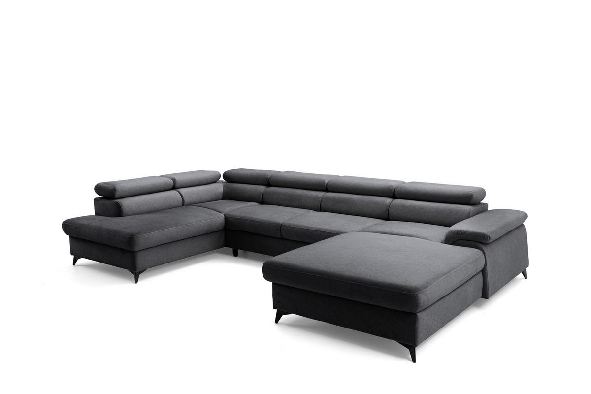ECKSOFA U-Form PLAZA U Rechts mit Schlaffunktion 125x256 Velours Anthrazit - Anthrazit/Schwarz, Holz/Kunststoff (210/95/350cm) - Muffo