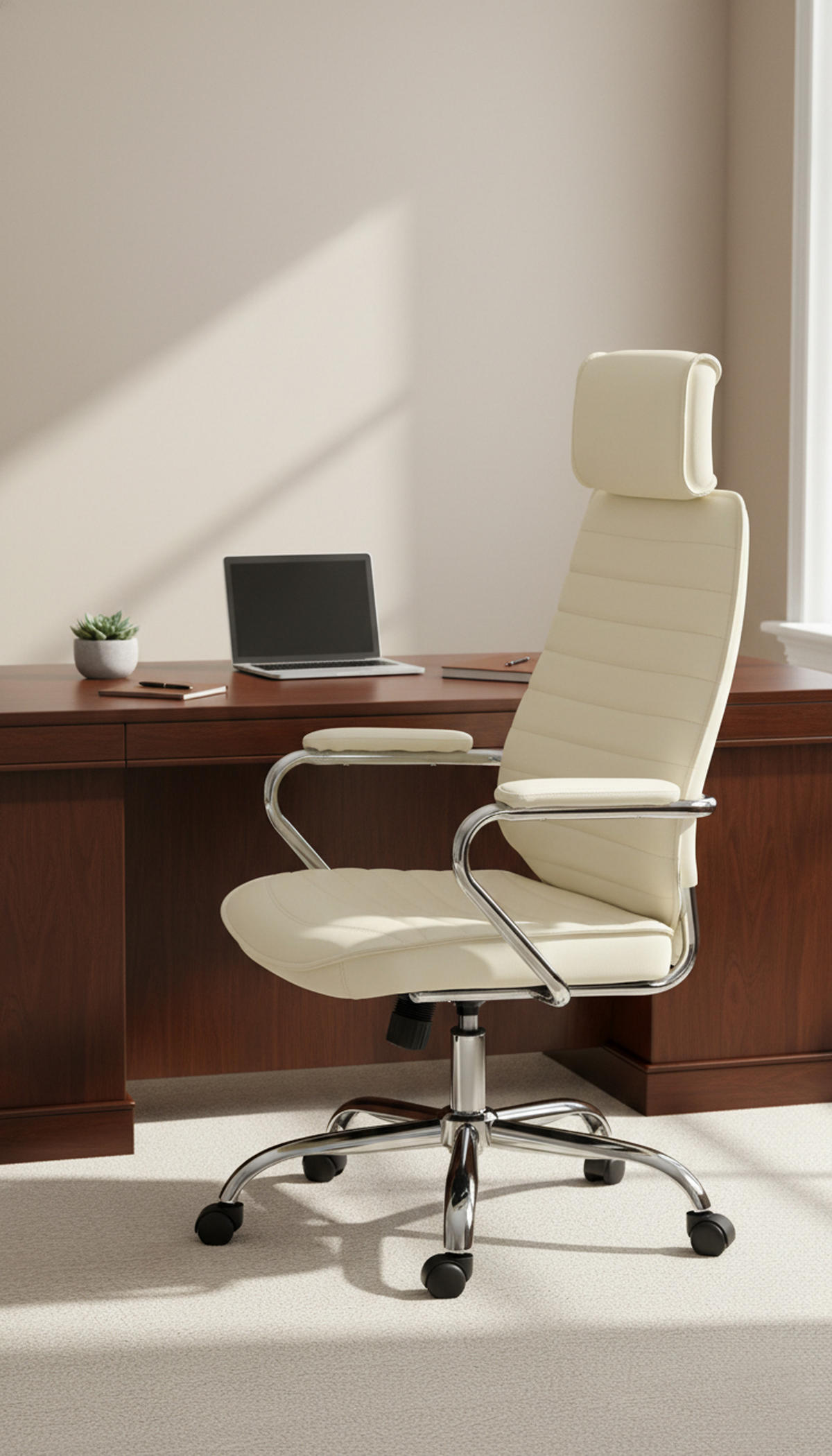 BÜROSTUHL Rocket Echtleder creme - Chromfarben/Creme, Leder/Metall (59/128/57cm) - TPFLiving
