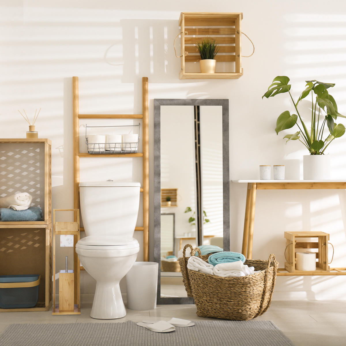 WC-GARNITUR - Hellbraun, Holz/Kunststoff (20/74/20cm) - Relaxdays