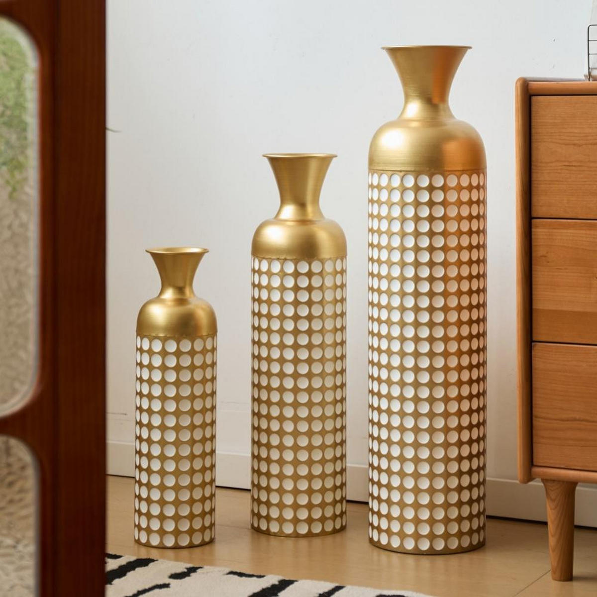 BODENVASE Metallvase,50/66/83 cm,3 tlg.Dekovase,Polka Dots-Goldfarben - Goldfarben, Metall (83cm) - LVHOM
