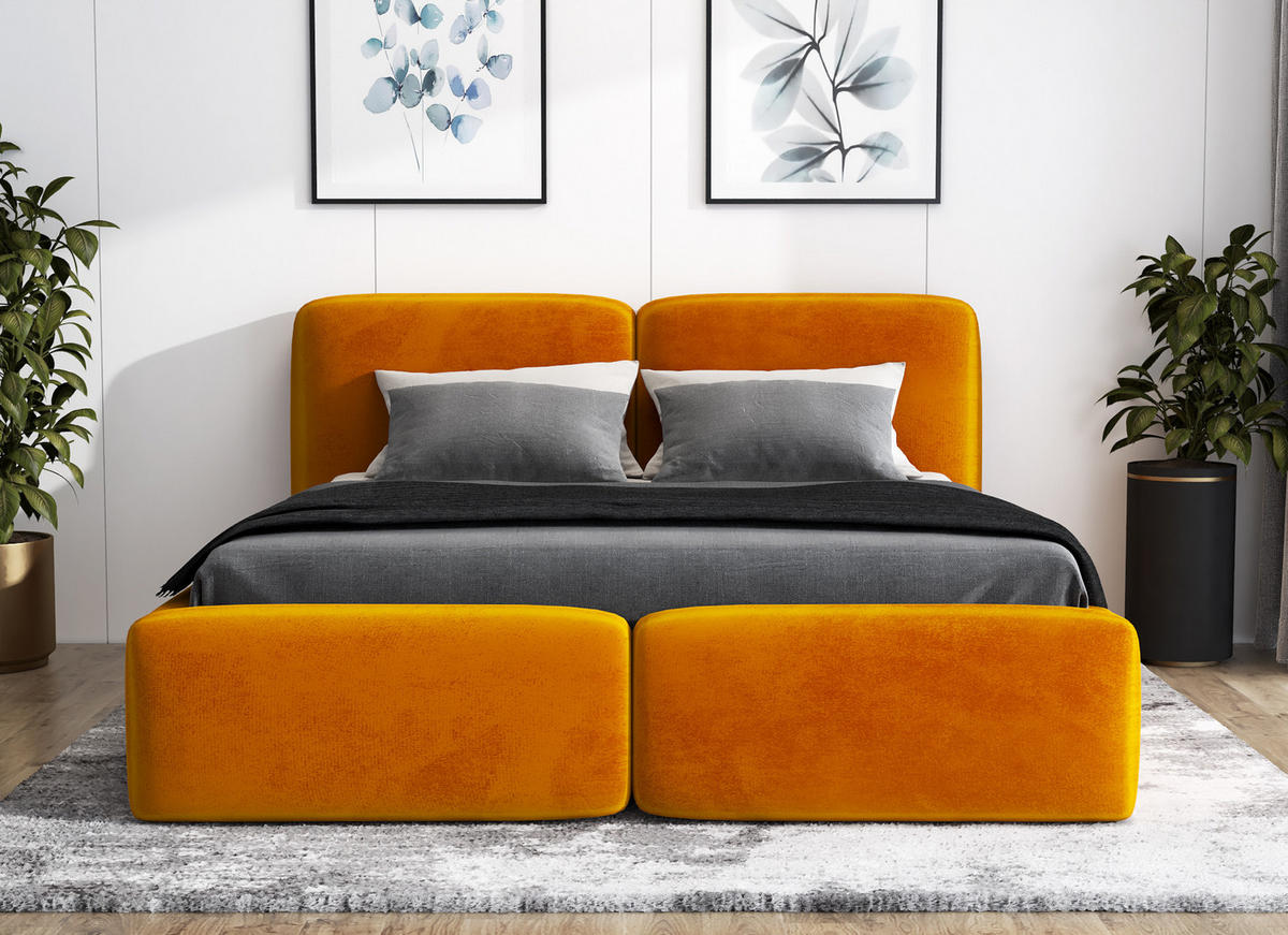 POLSTERBETT OLKE-OM 160 x 200 Farbe: Gelb - Gelb, Textil (160/200cm) - A&J MöbelLand