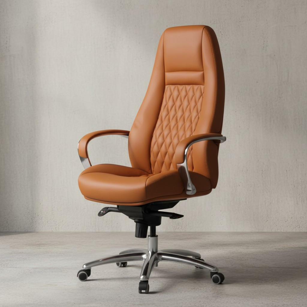 CHEFSESSEL Echtleder mit Aluminiumfußkreuz und ergonomischer Sitzform MADRID, Beige 70x68x130 cm - Beige/Silberfarben, Leder/Metall (70/130/68cm) - KADIMA DESIGN