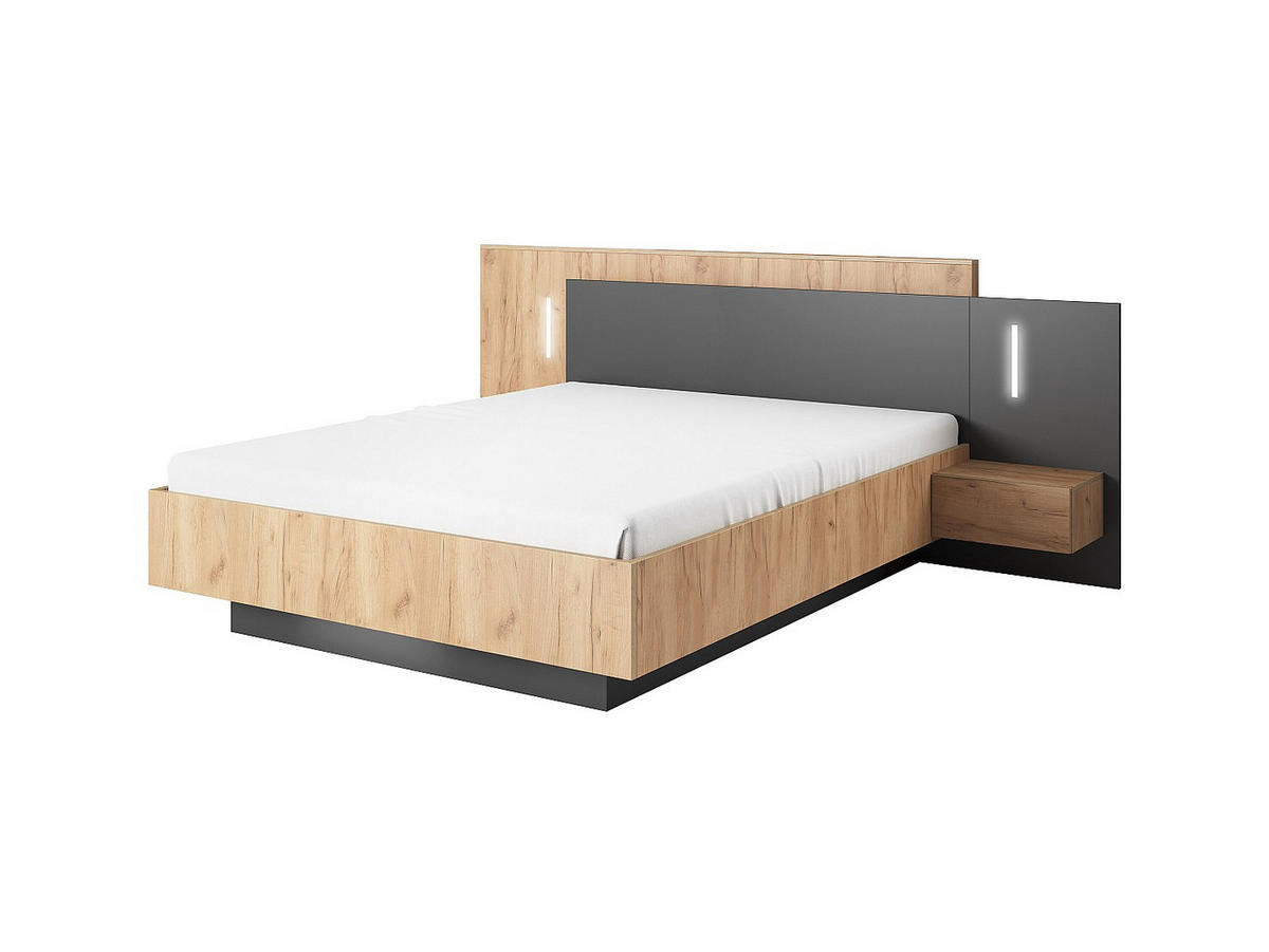 BETT mit Bettkasten - 2 Personen - Holz, Platte - Anthrazitgrau, Naturfarben Hell - - Anthrazit/Naturfarben, Holz (160/200cm) - Vente-Unique