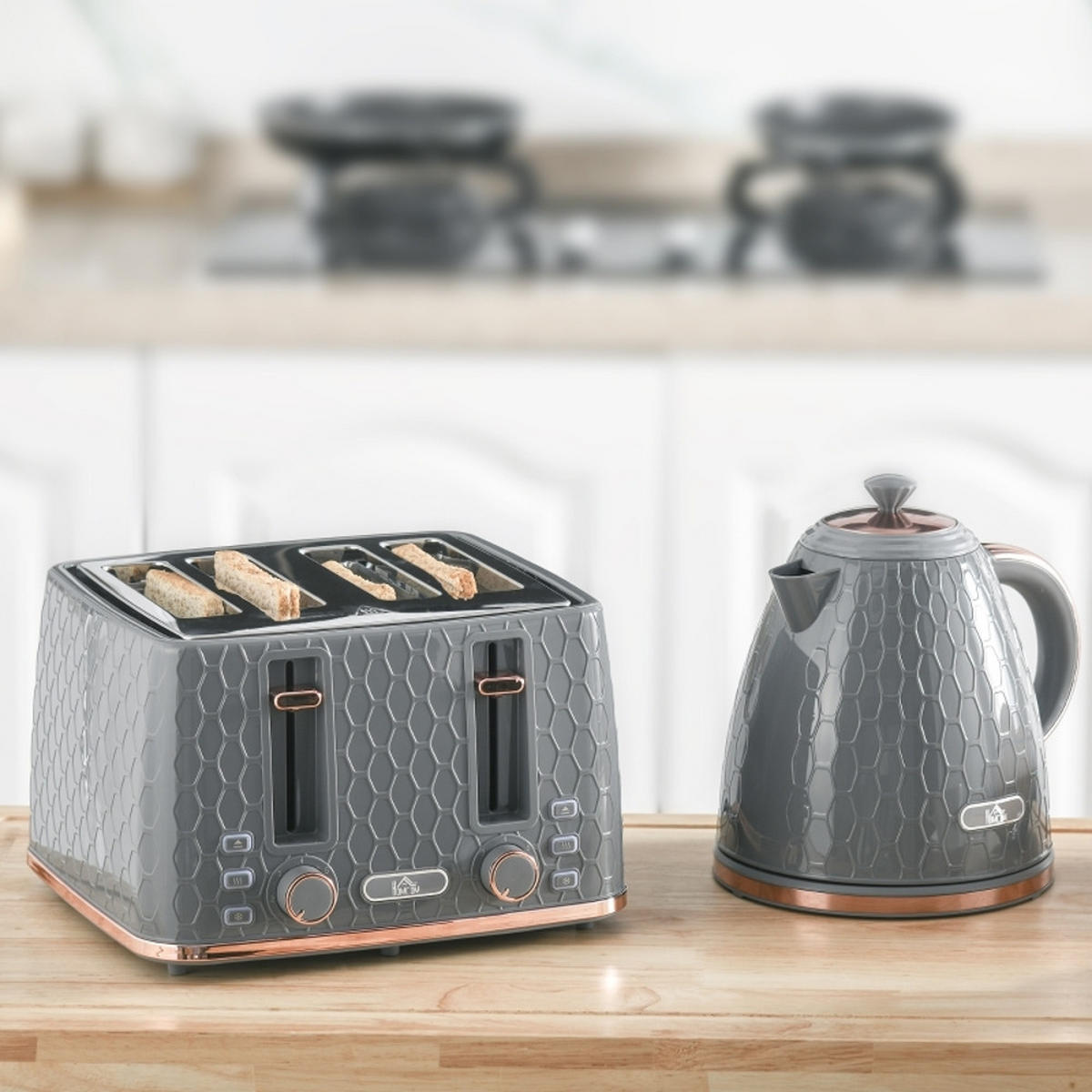 WASSERKOCHER-TOASTER Set 1,7L 4 Scheiben Toaster Kunststoff Grau - Grau, Kunststoff (19.5/23.4/24.2cm) - Rolipo