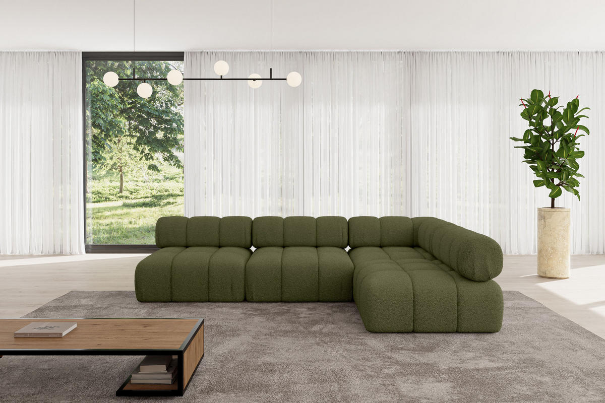 ECKSOFA modulares Sofa Samaro-L2 - 285x190x70 cm Grün Bouclé - Grün, Holzwerkstoff/Textil (285/190cm) - ALTDECOR
