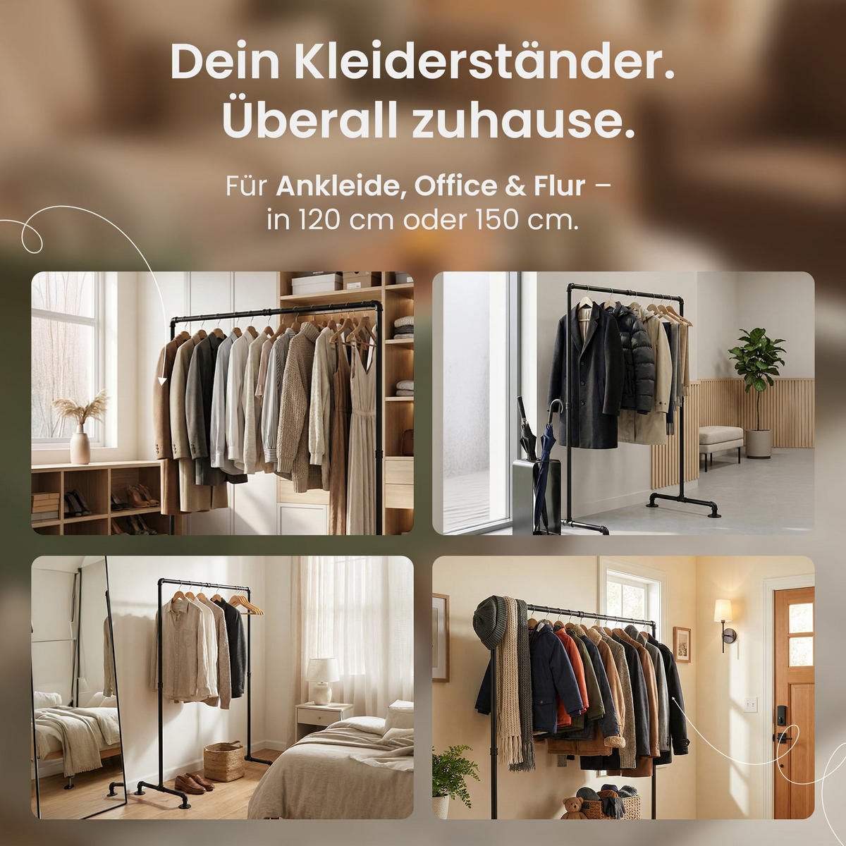 KLEIDERSTÄNDER 120 cm-schwarz-Metall - Schwarz, Metall (120/150/55cm) - CLP