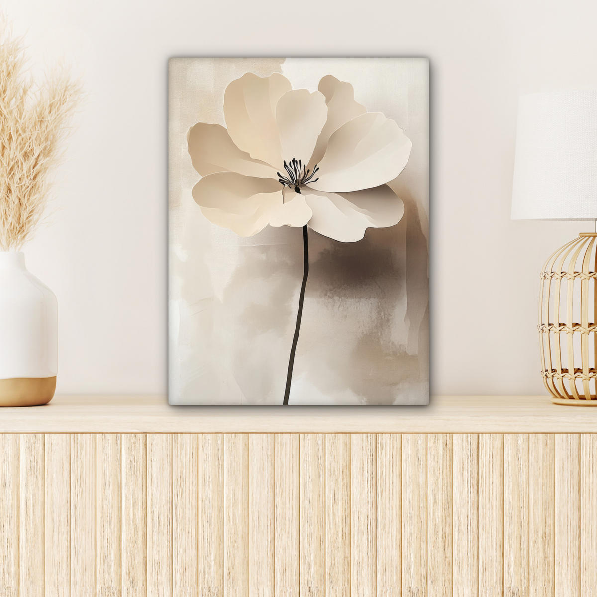 LEINWANDBILD Blume - Beige - Farbe - Schatten 30x40 cm - Creme, Textil (30/40cm) - MuchoWow