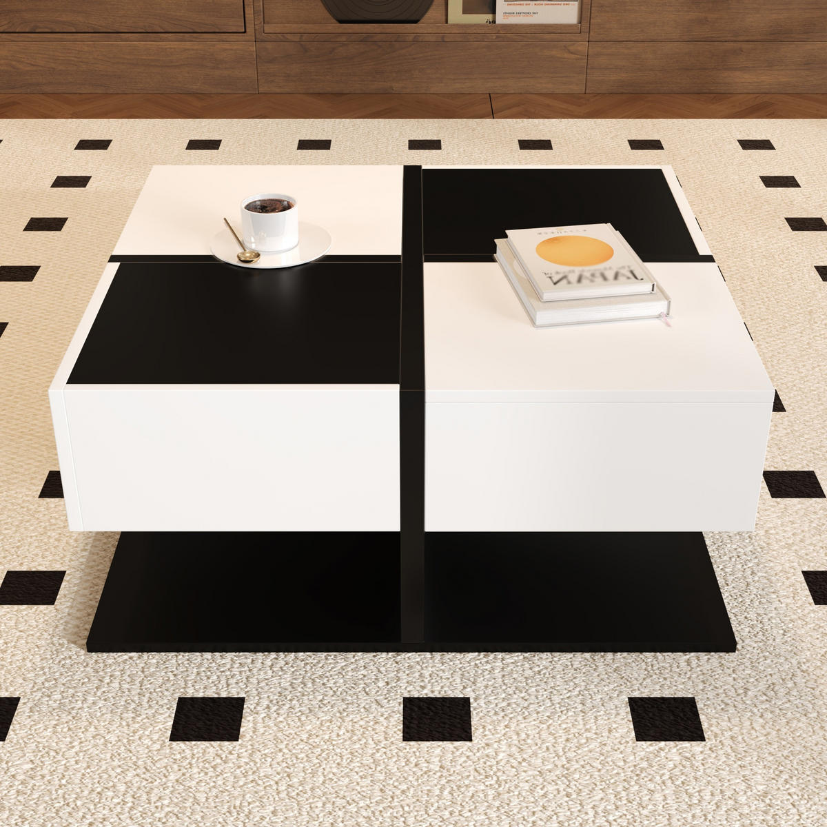 COUCHTISCH Schwarz und Weiß 70/70/35.5 cm - Schwarz, Holzwerkstoff (70/70/35.5cm) - PANGIVO