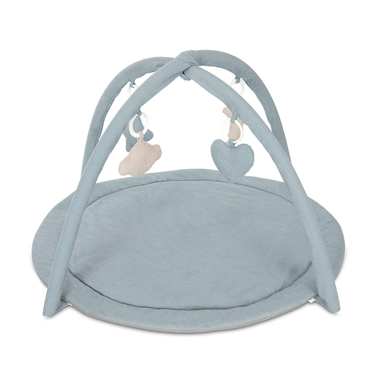SPIELBOGEN Moments blau Rassel, Greifling, vier Spielzeuge zum Abnehmen, 100% Polyester - Blau, Textil (88/56/88cm) - Lorelli