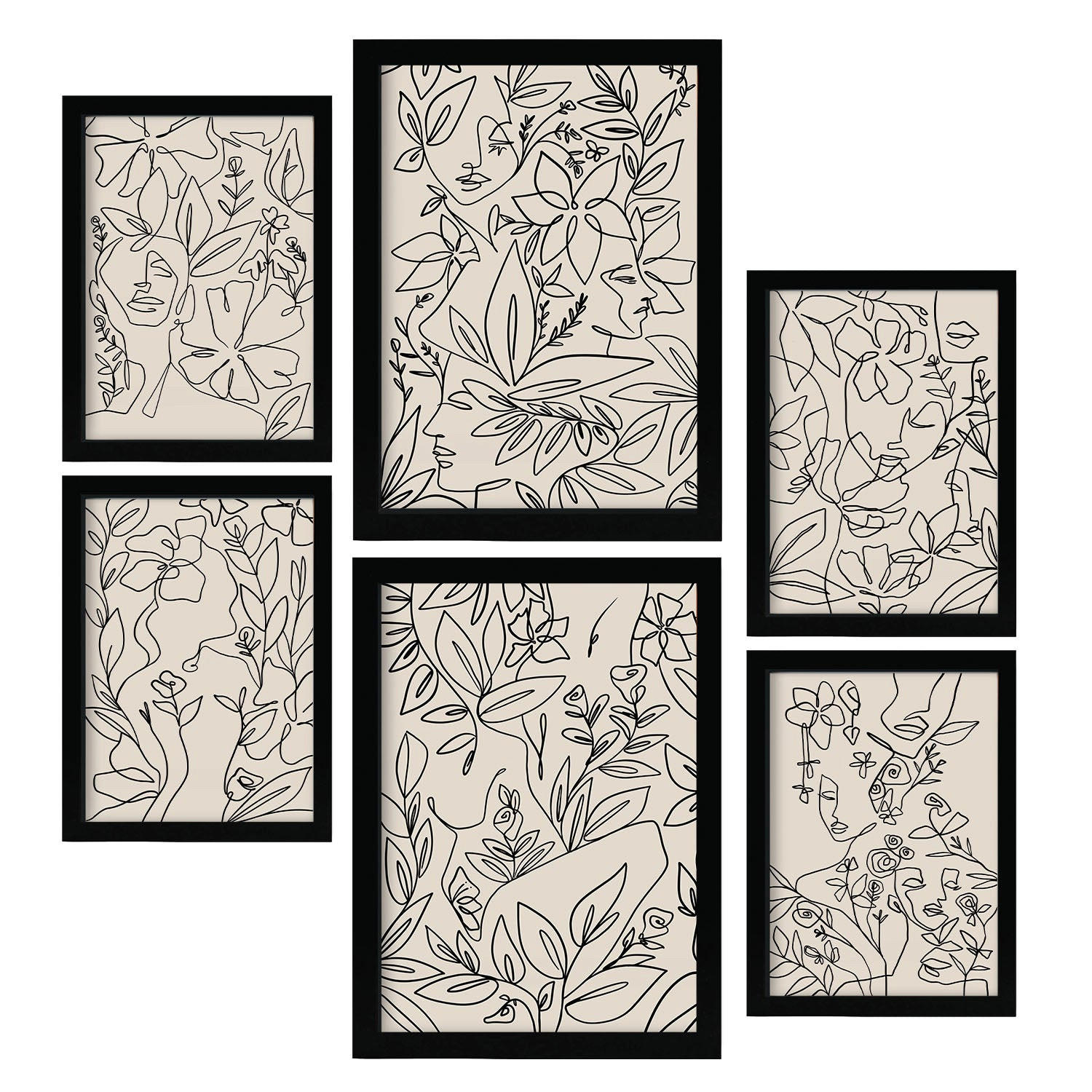 POSTER Set Mit 6 Ruffenrahmen 1 In Blume Zusammenfassung Ästhetische Dekorative Gemälde Für Ihr Wohnzimmer Zuhause A3 & A4 Schwarzer Rahmen - Schwarz, Papier (29/3cm) - Nacnic