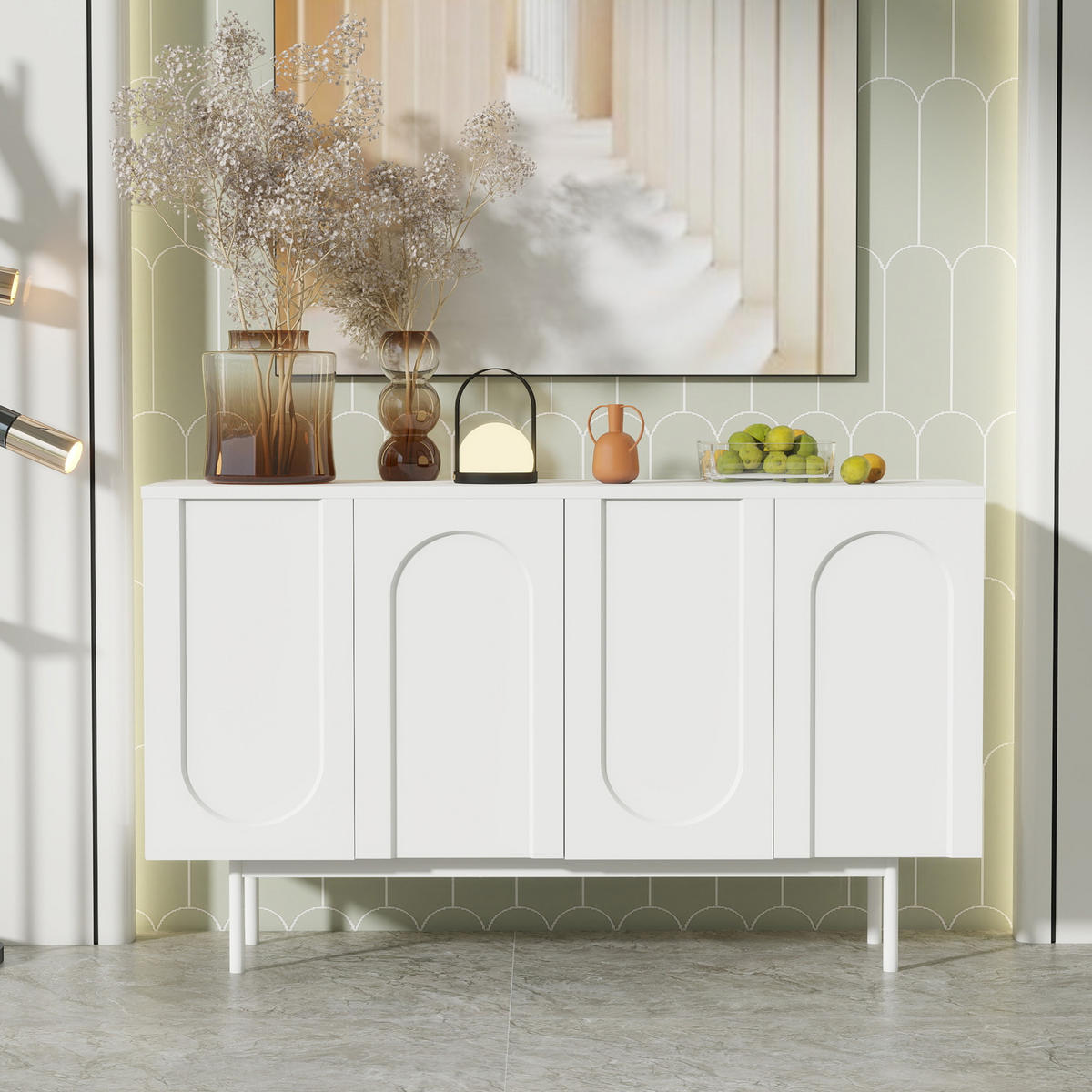 SIDEBOARD mit 4 Türen in Weiß – modernes Design mit verstellbaren Einlegeböden - Weiß, Holzwerkstoff (140/80/42cm) - BEAOK