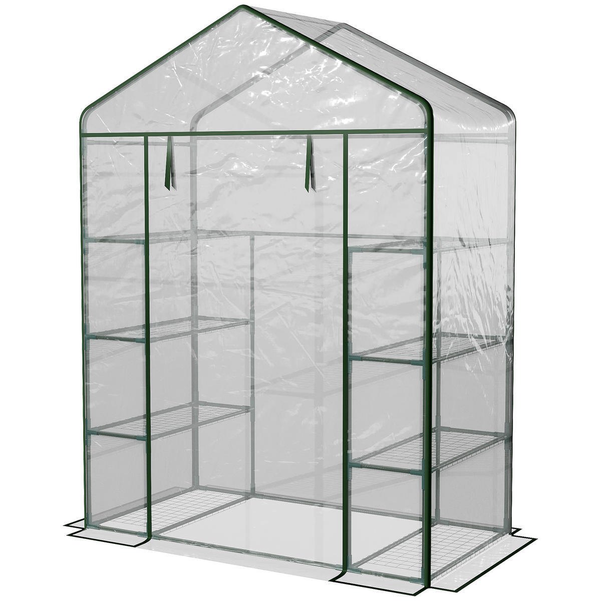 GEWÄCHSHAUS DE-11927 mit 4 Etagen & Tür Transparent - Dunkelgrün, Kunststoff (73/195/143cm) - ComfortXL