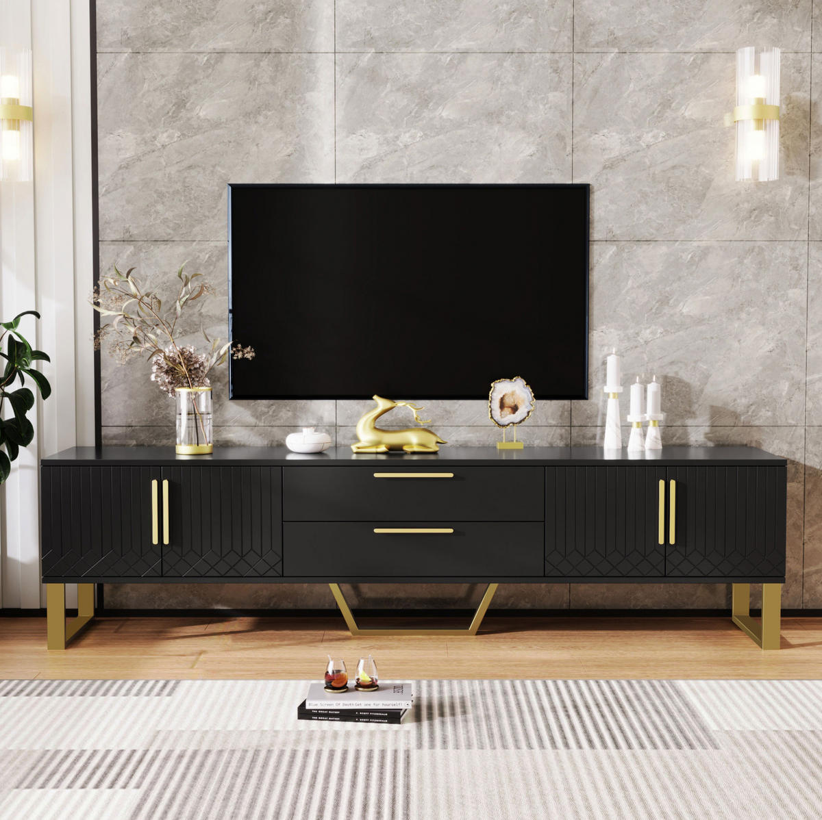 TV-LOWBOARD 170/40/53,5 cm schwarz aus MDF mit Kabelöffnung - Schwarz, Holzwerkstoff (170/53.5/40cm) - OKWISH