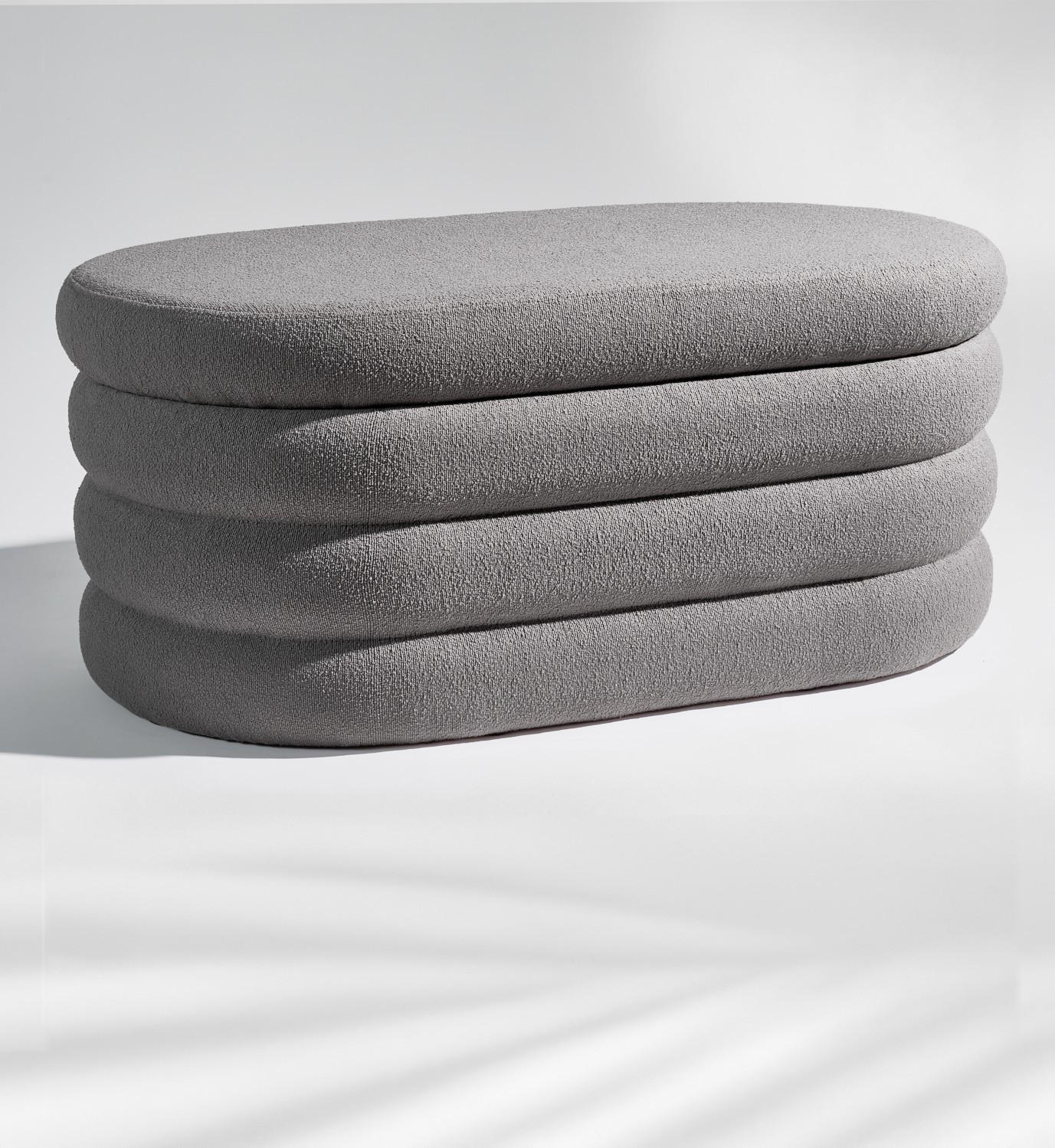XL Sitzbank mit Stauraum Oval – Bouclé Truhenbank Grau - Grau, Textil (45/42.5/110cm) - Blumtal