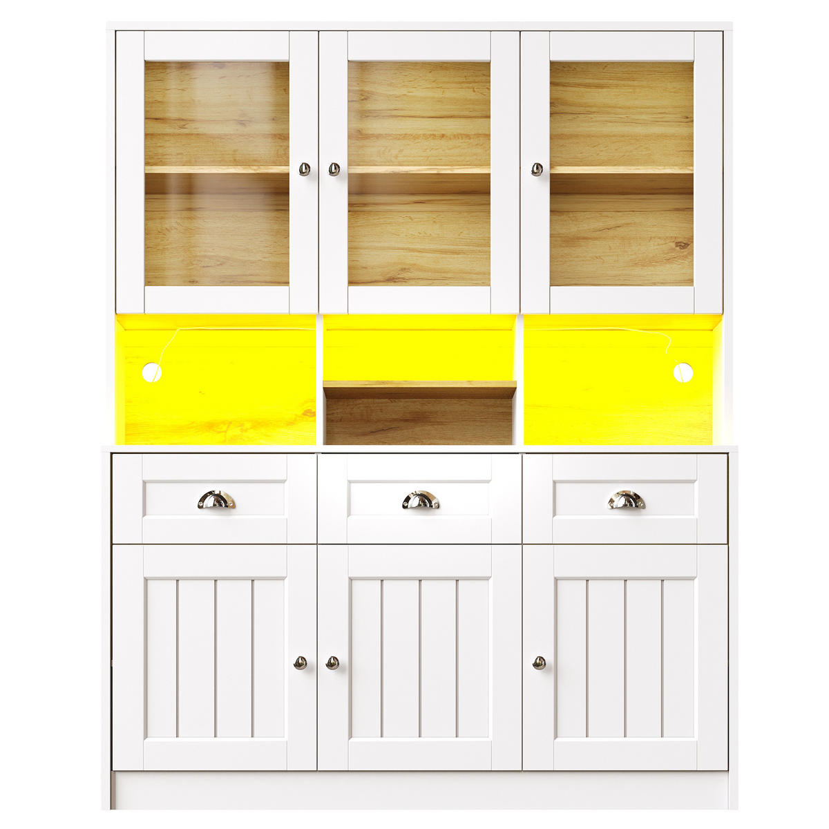 BUFFET 140/40/175 cm Weiß aus MDF mit LED-Beleuchtung - Weiß, Holzwerkstoff (140/175/40cm) - OKWISH