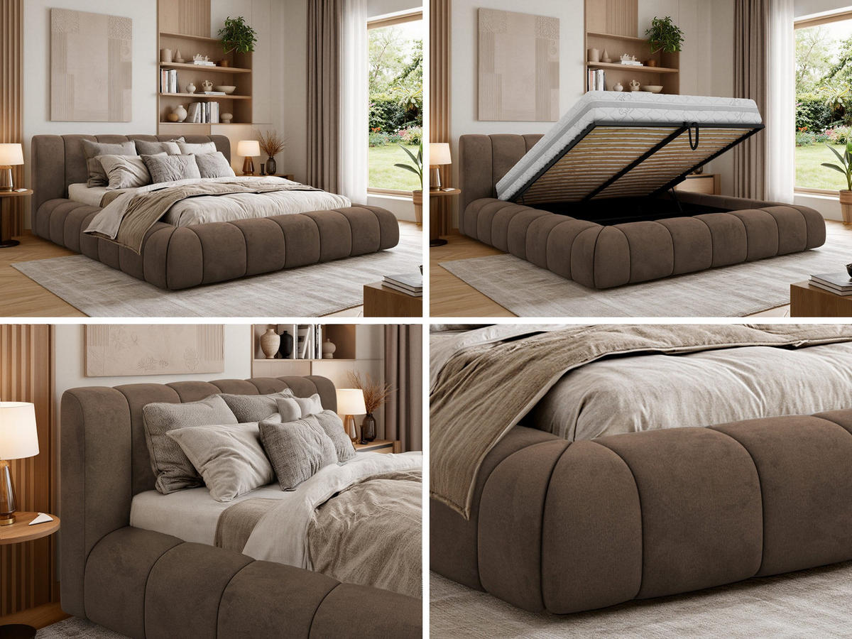 POLSTERBETT NUBEA CLASSIC 140/200 - Braun Velvet - ohne Matratze - Braun, Textil (140/200cm) - MKS