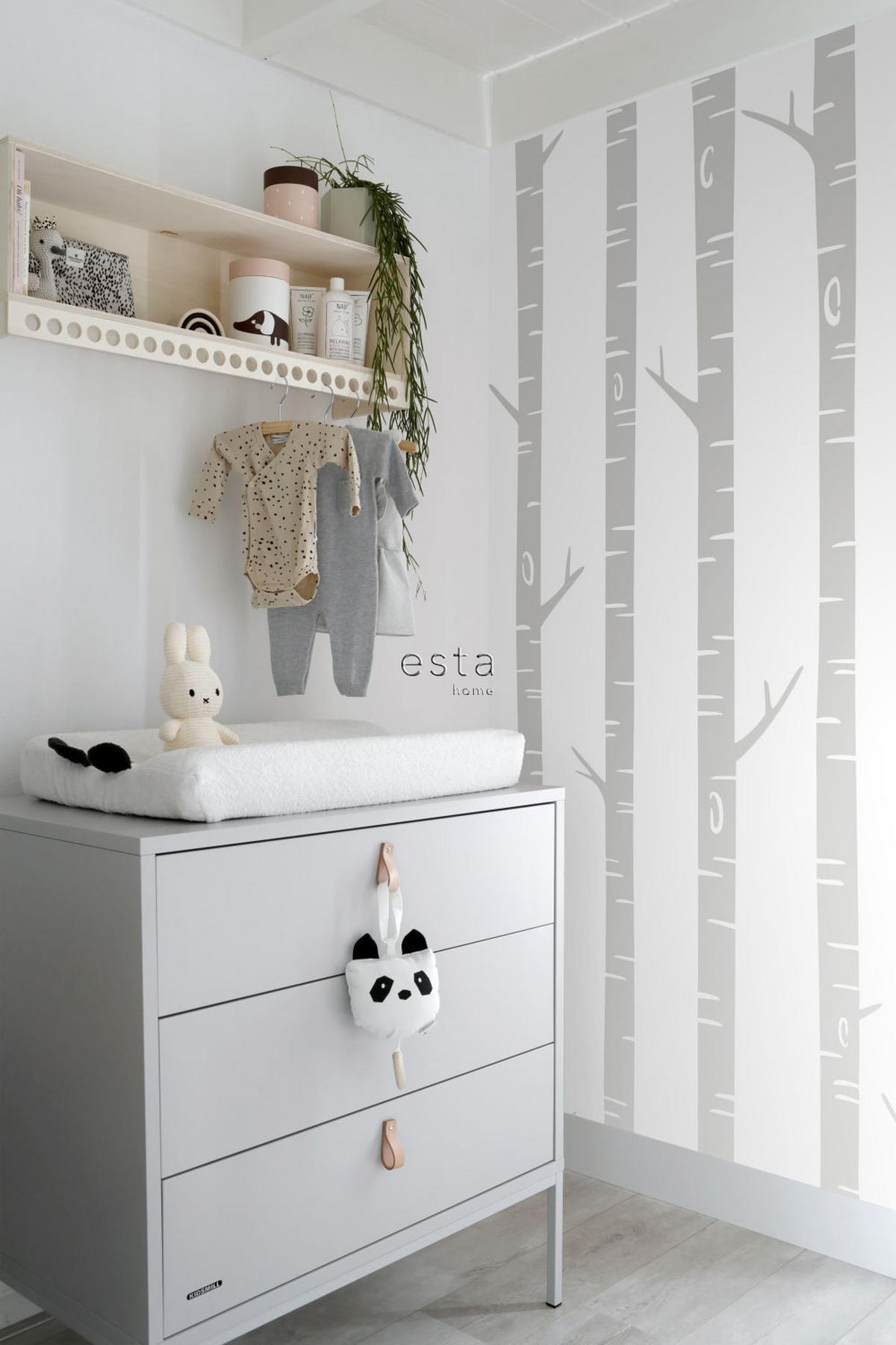 FOTOTAPETE Birkenstämme 150 x 279 cm - Grau, Papier (150/279cm) - ESTAhome