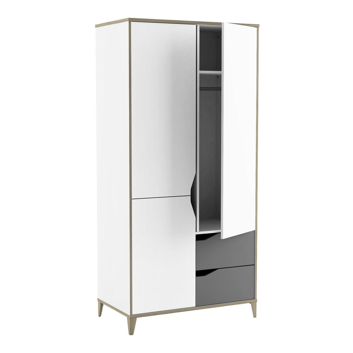 SCHRANK mit 3 Türen und 2 Schubladen L88,9 cm - Weiß und Grau - Genius - Hellgrau/Weiß, Holzwerkstoff (50.1/184.6/88.9cm) - Calicosy