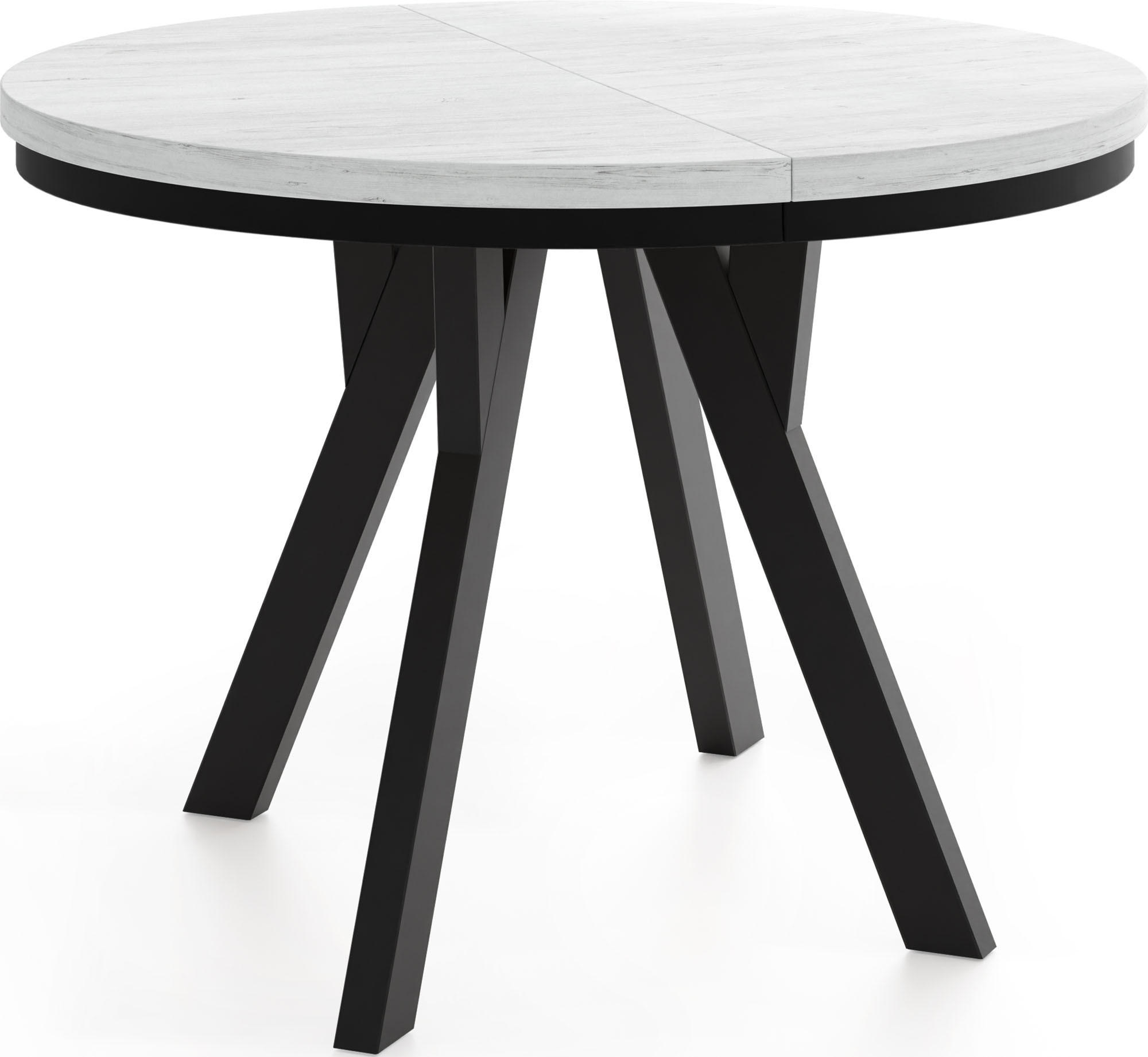 ESSTISCH Strato Black runder ausziehbarer, Kiefer weiß 90-190/90/77 cm - Schwarz/Weiß, Holz/Holzwerkstoff (90/90/77cm) - WFL GROUP