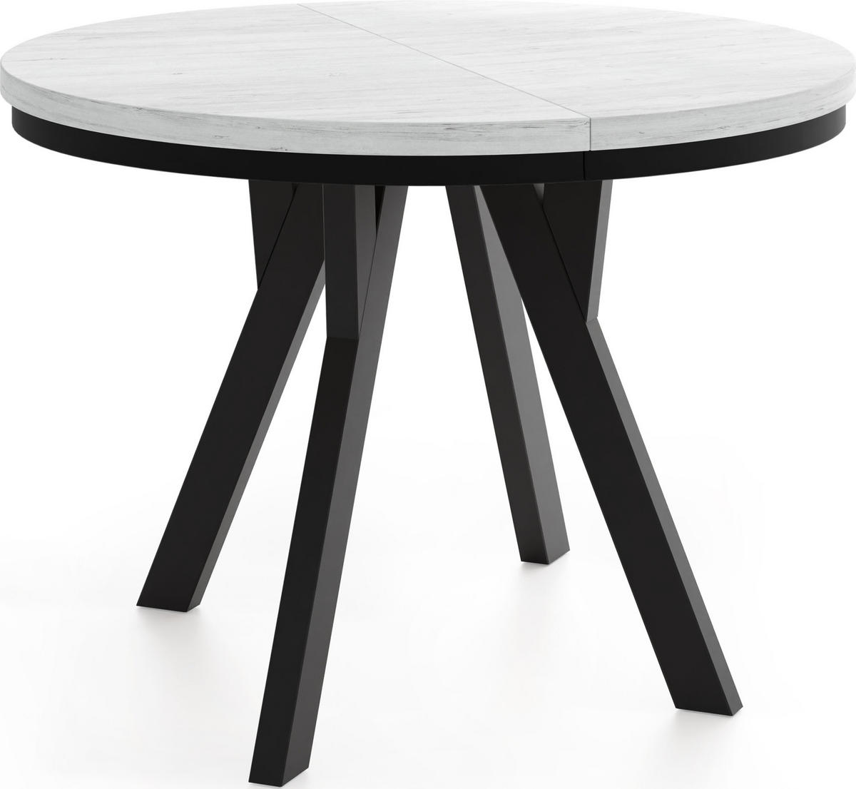 ESSTISCH Strato Black runder ausziehbarer, Kiefer weiß 80-160/80/77 cm - Schwarz/Weiß, Holz/Holzwerkstoff (80/80/77cm) - WFL GROUP