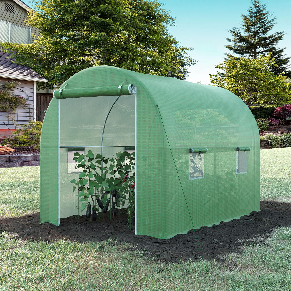 GEWÄCHSHAUS DE-11901 6 m² mit 4 Fenstern und verstärktem Rahmen Grün - Grün, Metall (200/210/300cm) - ComfortXL