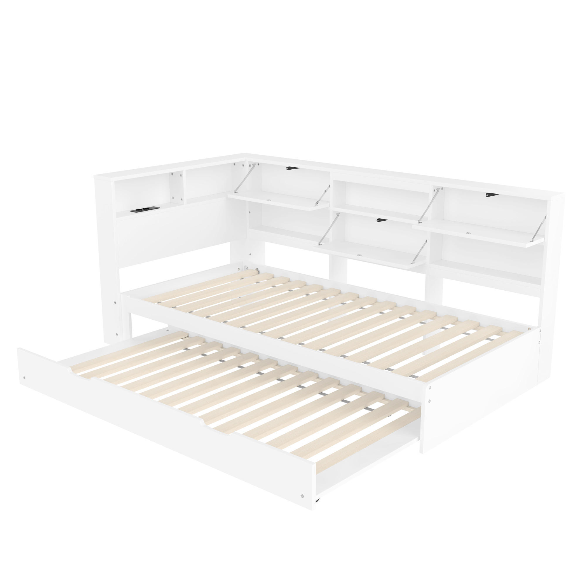 AUSZIEHBETT 90/200 cm DE-04533, mit Kopfteil-Staufach in Weiß - Weiß, Holz/Holzwerkstoff (90/200cm) - ComfortXL