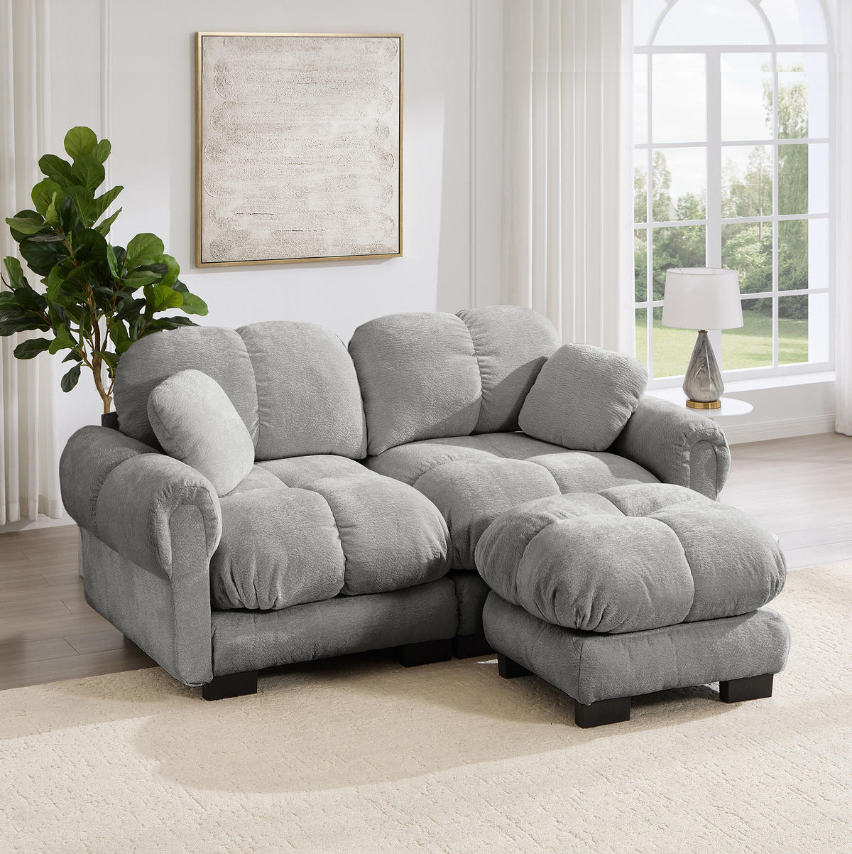 ECKSOFA 190 x 149 x 90 cm in Hellgrau aus Chenille mit modularem Aufbau - Hellgrau, Textil (149/190cm) - Flora Grace