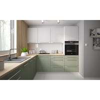 WINKELKÜCHE Bari grau / signalweiß-blassgrün matt 9-teilig - Weiß/Grün, Holzwerkstoff (245/207/240cm) - Feldmann-Wohnen