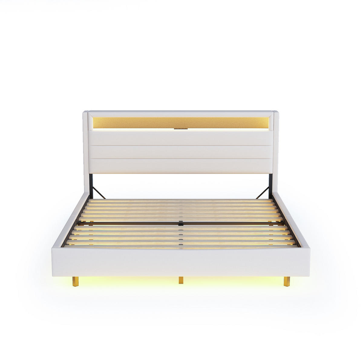 POLSTERBETT 140/200 cm mit LED-Beleuchtung, USB-Anschluss und Stauraum im Kopfteil - Beige, Textil (140/200cm) - BEAOK