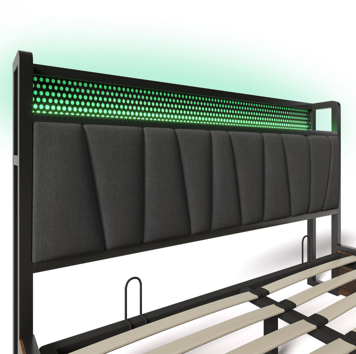 ČALÚNENÁ posteľ 160x200 cm sivá z ľanu s RGBW LED osvetlením, USB a zásuvkami - sivá, textil (160/200cm) - Modfu