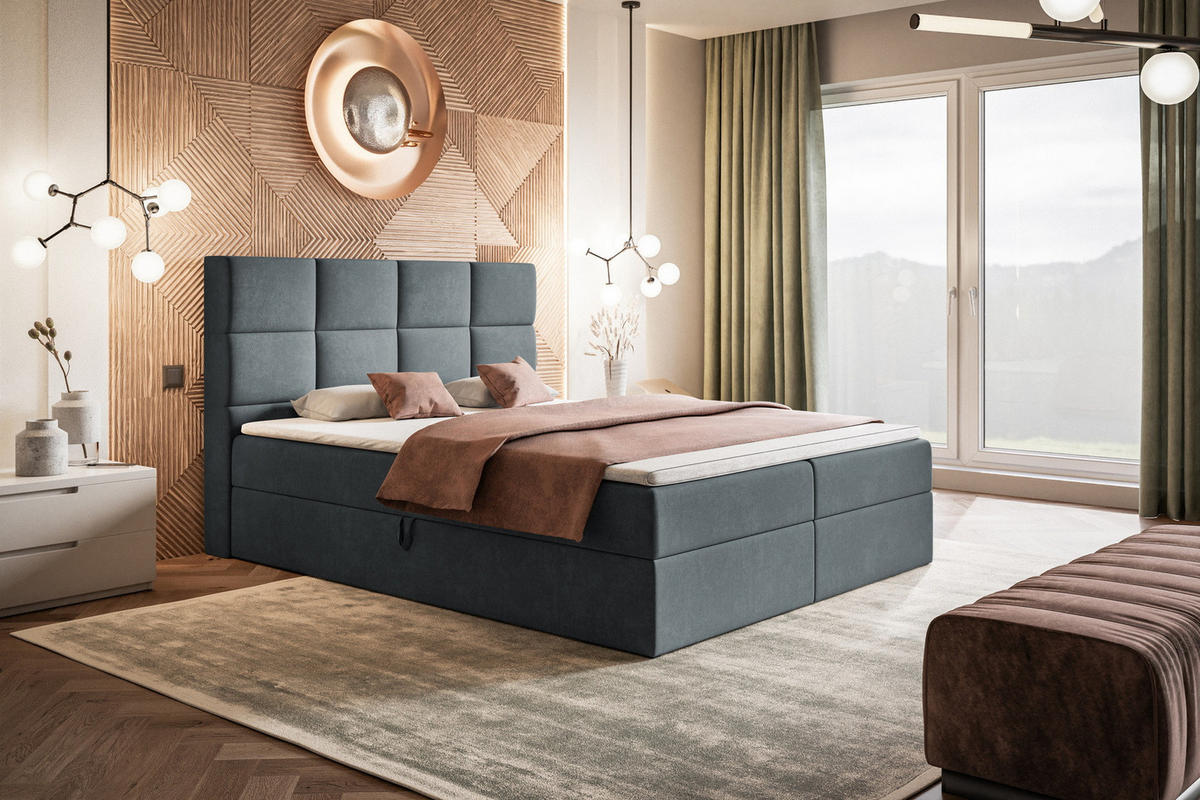 BOXSPRINGBETT mit Topper 160x200 Solo, Bettkasten, Matratze, Dunkelgrau - Dunkelgrau, Holz/Textil (160/200cm) - Emporius