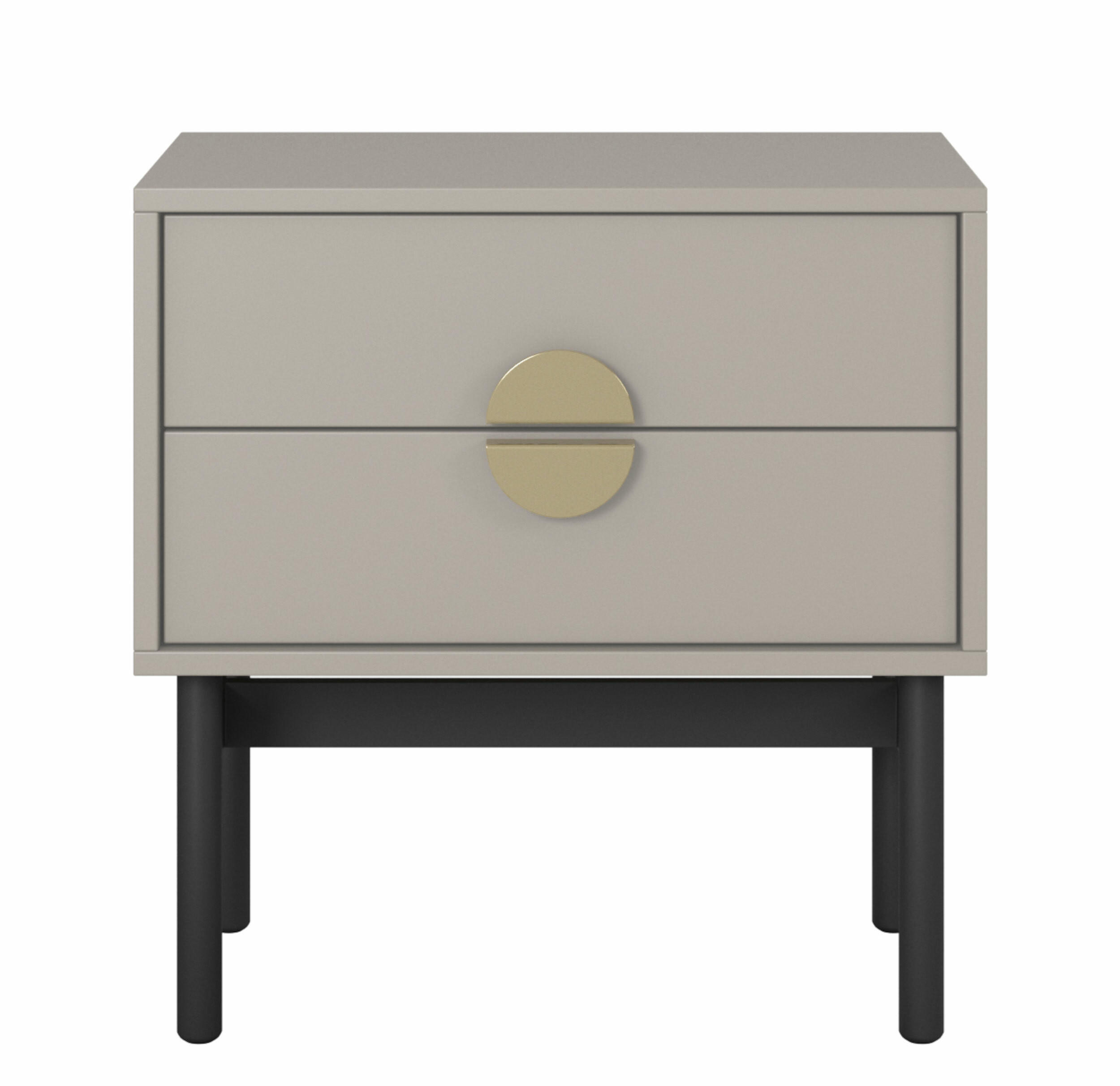 NACHTSCHRANK Stoon Grau-Beige 55 cm - Greige/Goldfarben, Holzwerkstoff/Metall (55/57/38cm) - Selsey