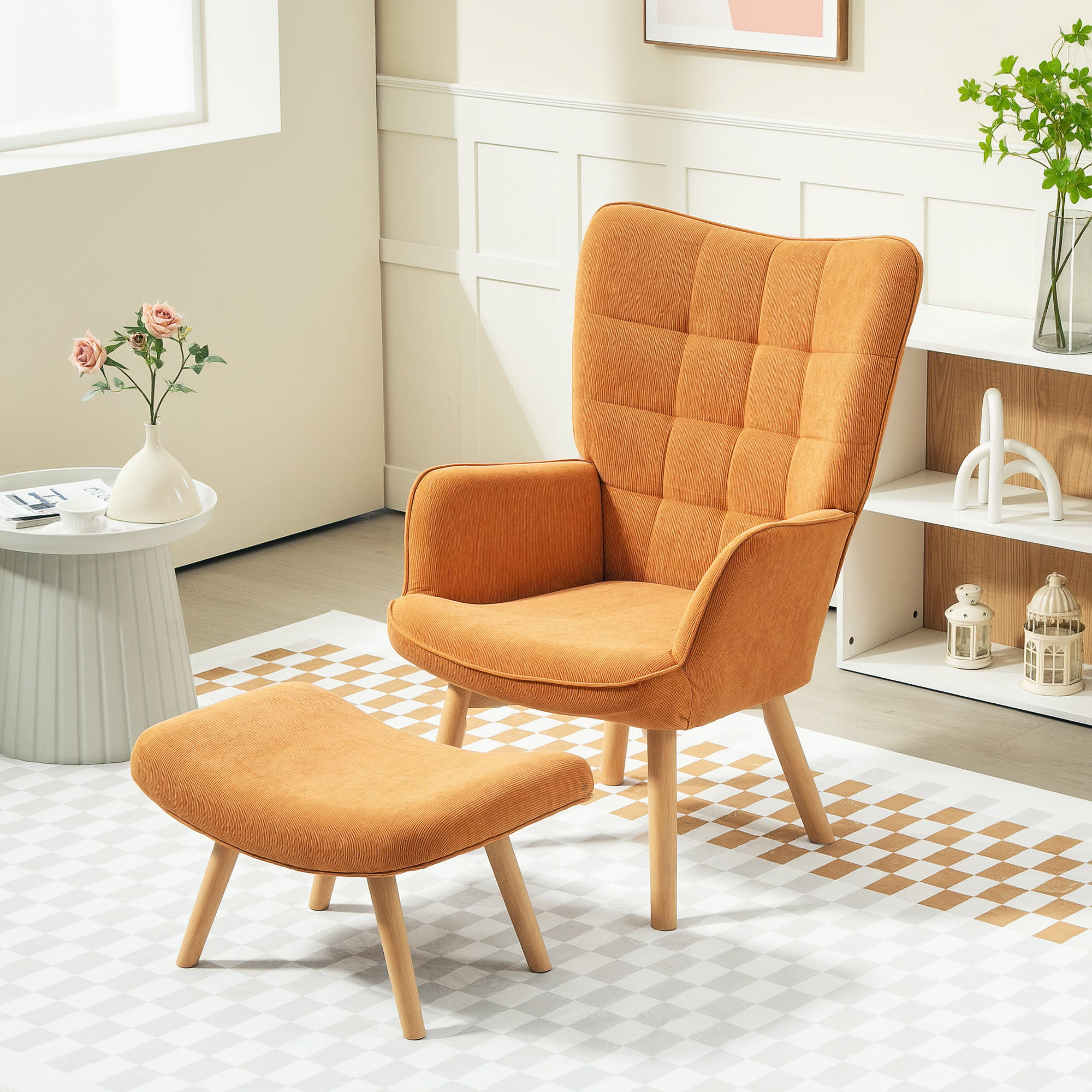 SESSEL mit Hocker, Braun - Bernsteinfarben, Textil (72/101/80cm) - HOMCOM