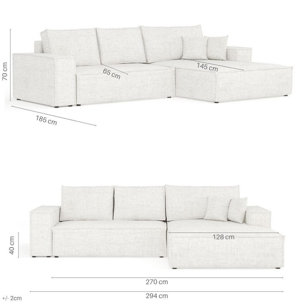 ECKSOFA TAURI mit Schlaffunktion Grau im Neve Stoff - Schwarz/Grau, Holz/Holzwerkstoff (294/185cm) - AltaBeds
